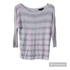White House Black Market off white & gray metallic stripe boat neck knit…